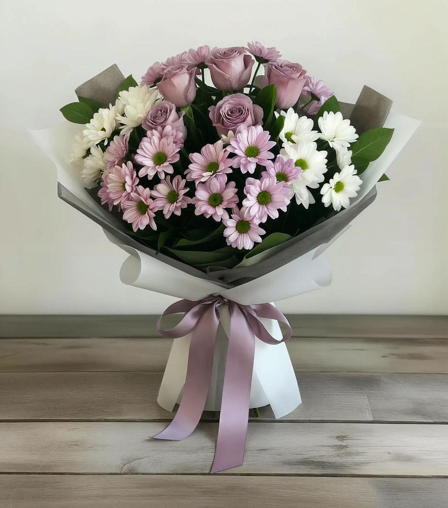 Букет цветов из: Хризантемы и Розы в Товарково