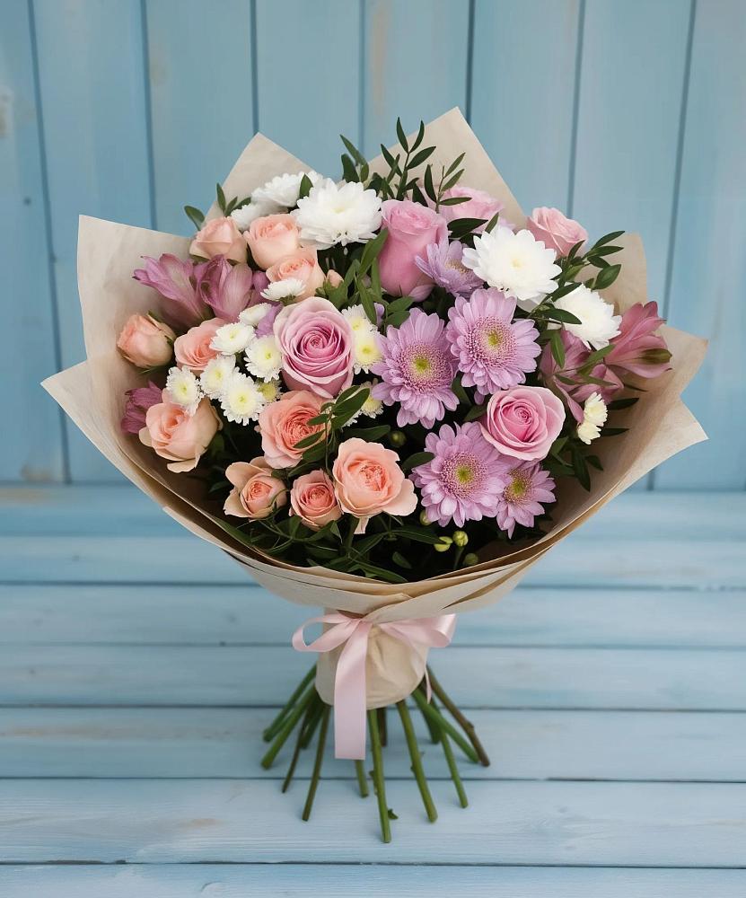 Букет цветов из: Хризантемы, Розы и Альстромерии в Товарково