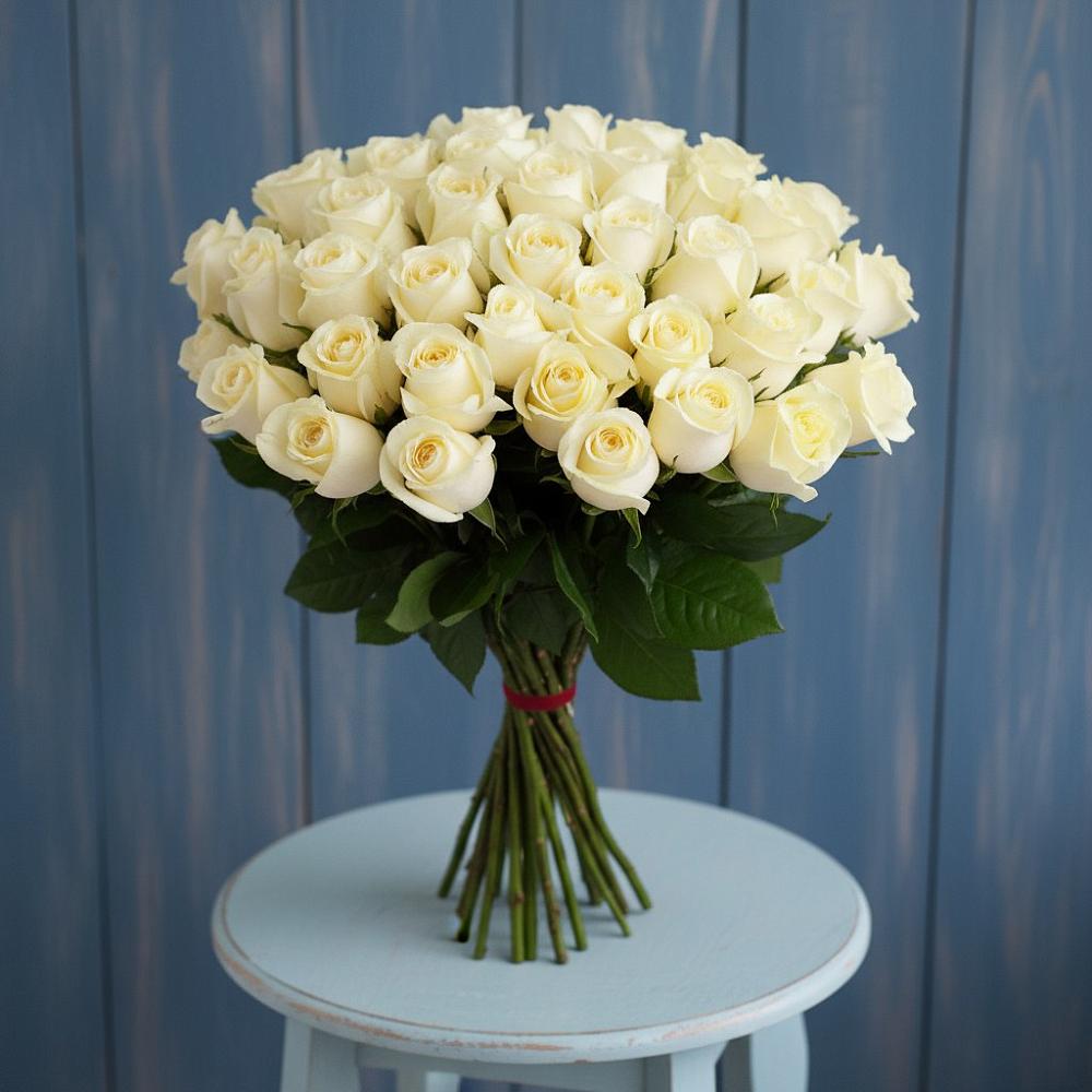 Букет 51 Белая роза Эдлесс Лав в Товарково
