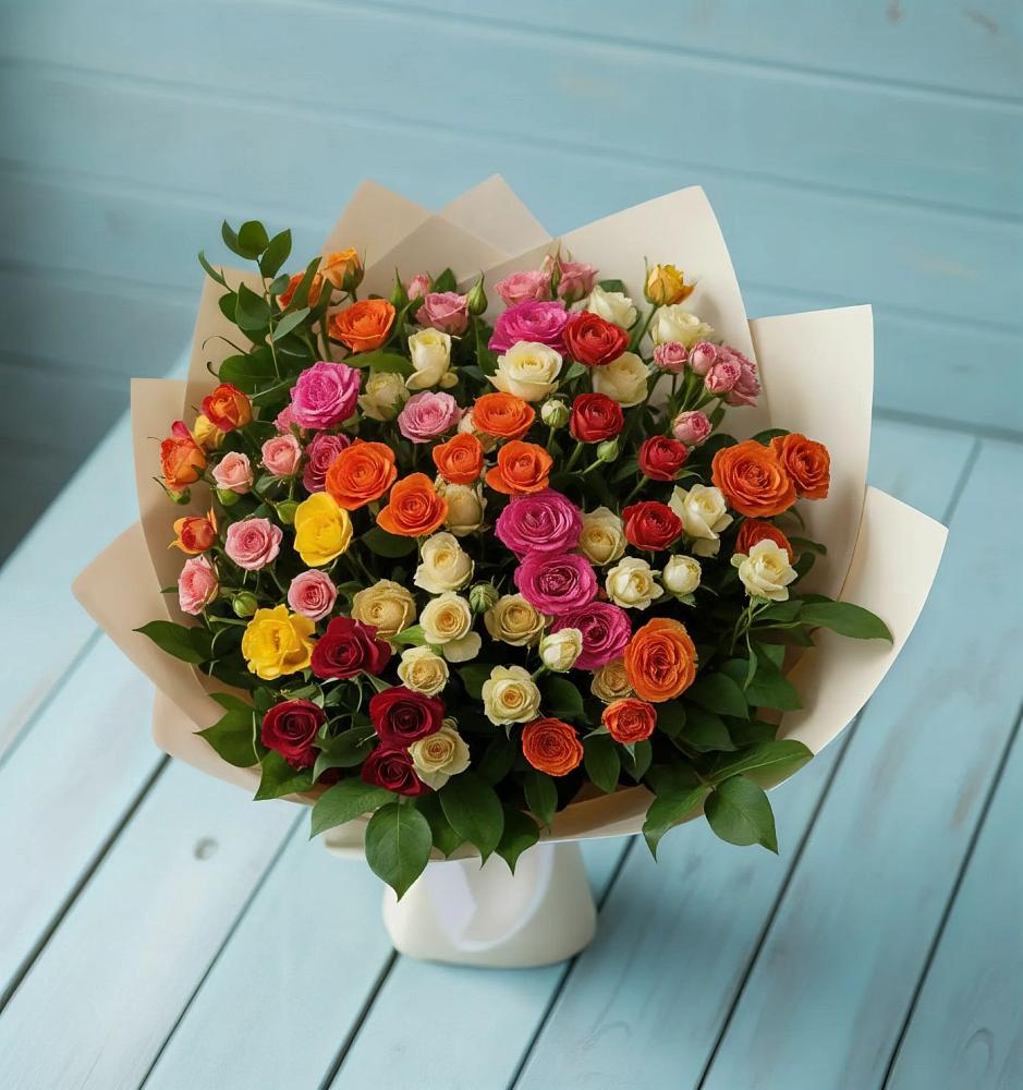 Букет Микс из разноцветных кустовых роз в Товарково