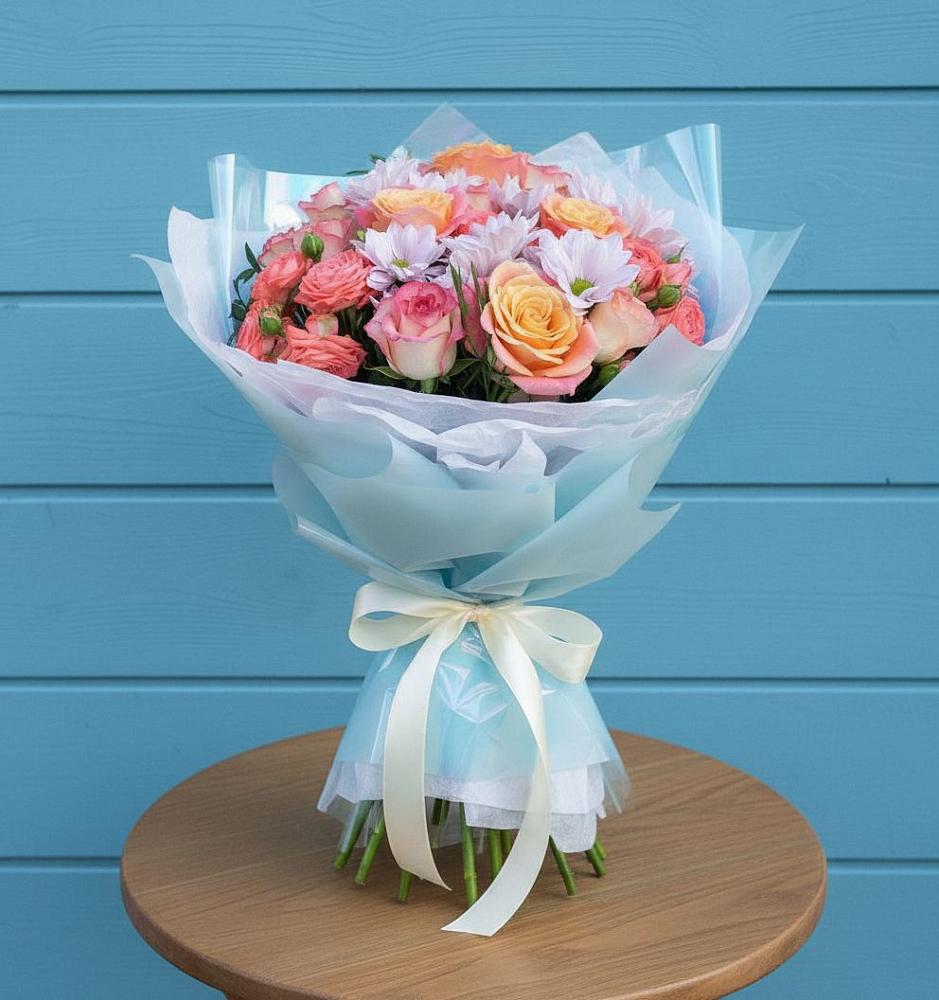 Букет цветов из: Хризантемы и Розы в Товарково